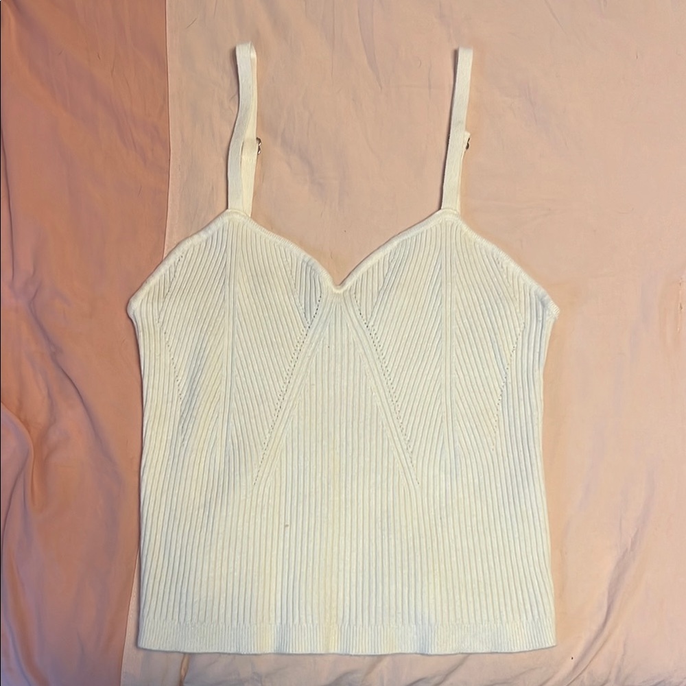 White Sleeveless Ribbed Camisole Top